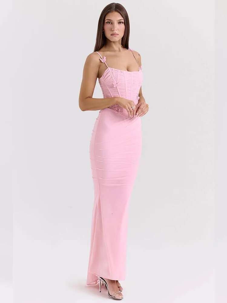 Dongdumaoyi Townlike Maxi Long Slim Bodycon Dress Women Spaghetti Strap Spring Summer Mesh Nightclub Sexy Party Dresses