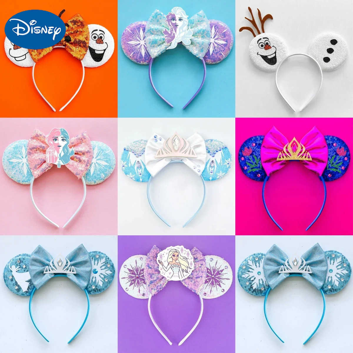 Disney Frozen Elsa Headbands Women Sequins Bow Hair Accessories Girls Anna Ears Hairband Kids Olaf Headwear Birthday Party Gifts X250425