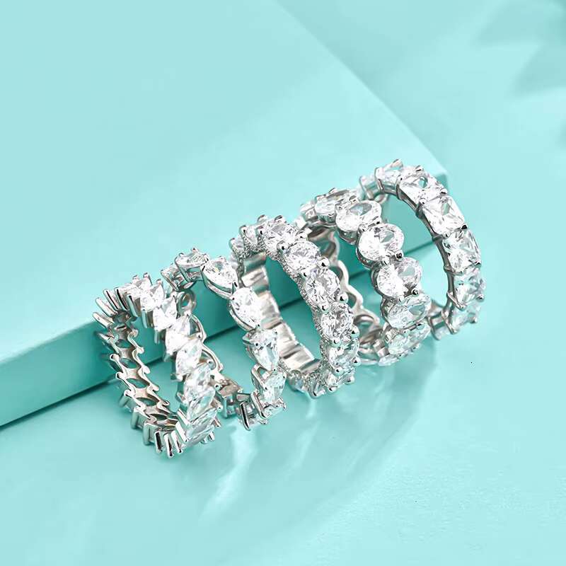 Trendy VVS Moissanite Stone Big Rings S925 Silver Jewelry Iced Hip Hop Bling Diamond Wedding Ring Set for Men Women 2024