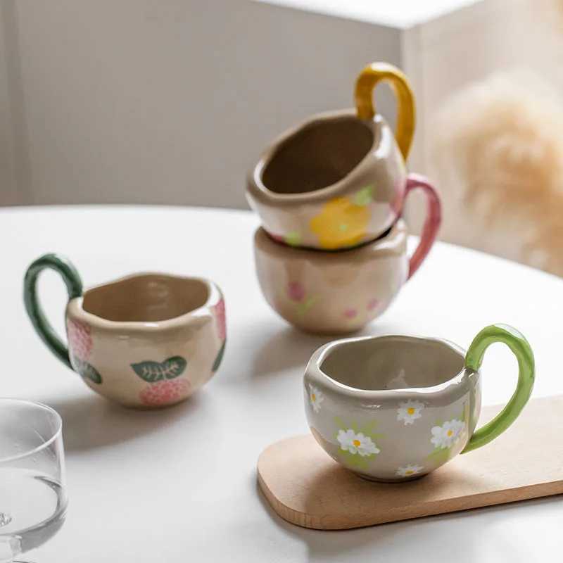 Creative Irregular Underglaze Color Hand-painted Flower Rough Pottery Mug Small Fresh Office Home Breakfast Coffee Cup Y251125