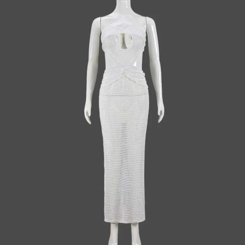 Dongdumaoyi Townlike Hollow Out Knitted Slim Bodycon Dress Women Strapless Summer Maxi Long Backless Nightclub Sexy Party Dresses