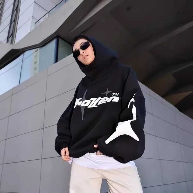 Hip Hop Street Couple Sweatshirt foam Print Hoodie Loose Casual Hoodie Tide Mens Wear M250425
