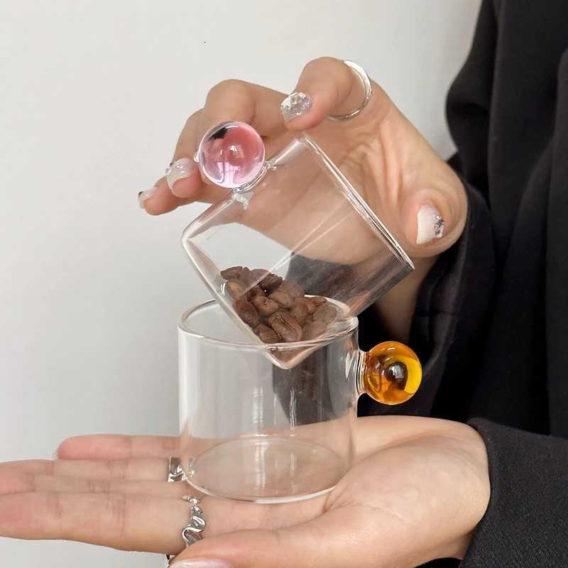 Korean Style Glass Ball Belt with Cute Milk Cup Concentrated Itan Latte Coffee Cup for Extraction Y251125