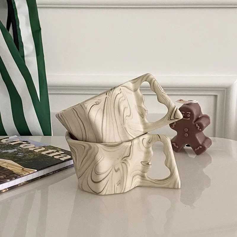 Simple Ink Octagonal MugCreative Ceramic Coffee MugScandinavian Style Home CupDesktop DecorationLatte Art Cup Y251125