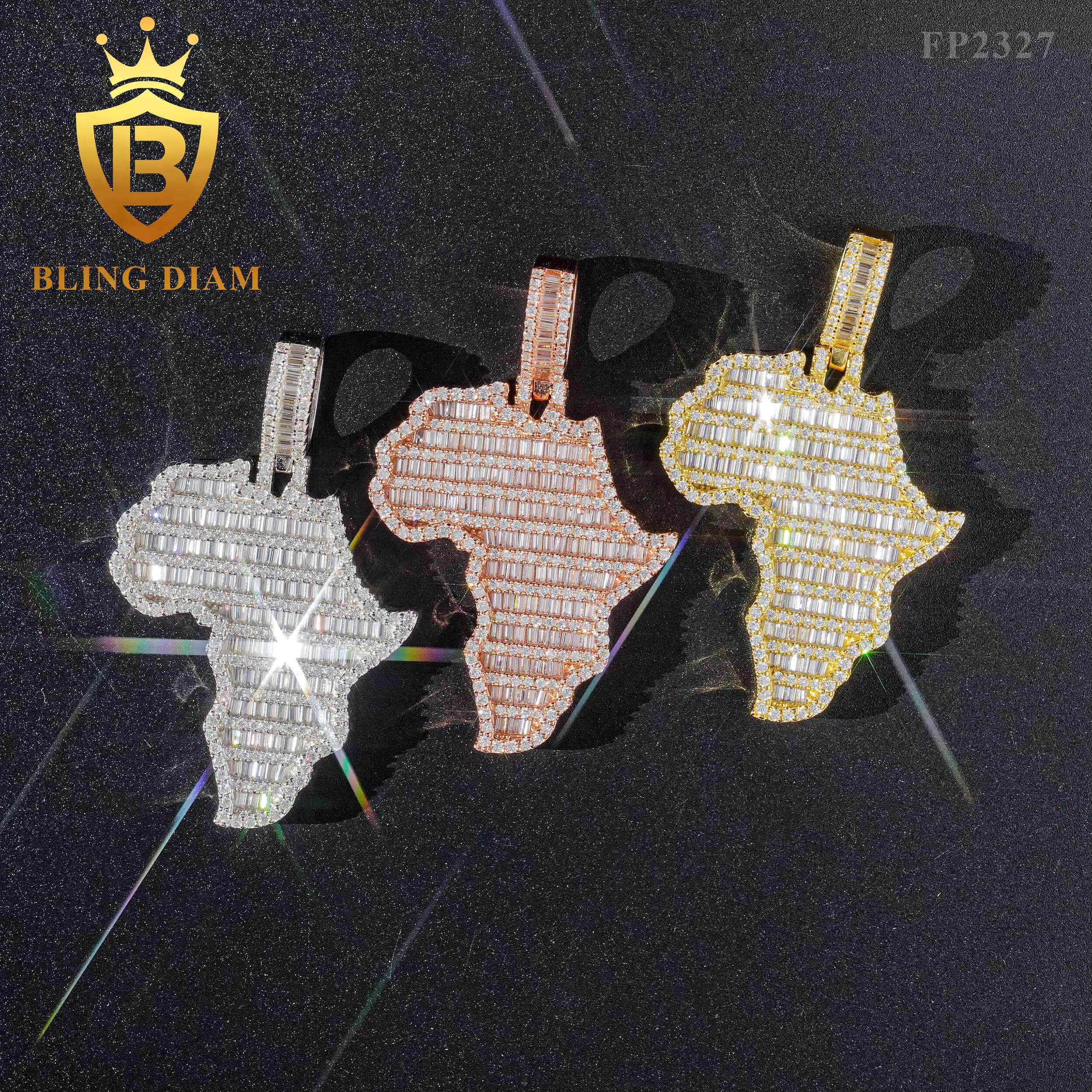 Blingdiam Jewelry Rapper Fashion Moissanite Custom Pendant Iced Out Africa Map Hip Hop Pendant 925 Silver Charm Pendant