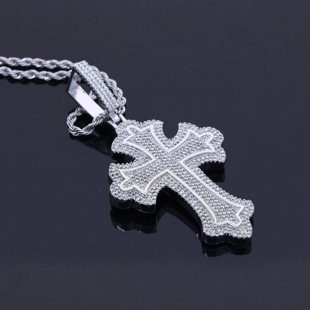 2025 New design Full Paved Cubic Zirconia Cross Pendant Necklace Iced Out Bling Pink Heart CZ Stone Hip Hop Women Men Jewelry Gifts