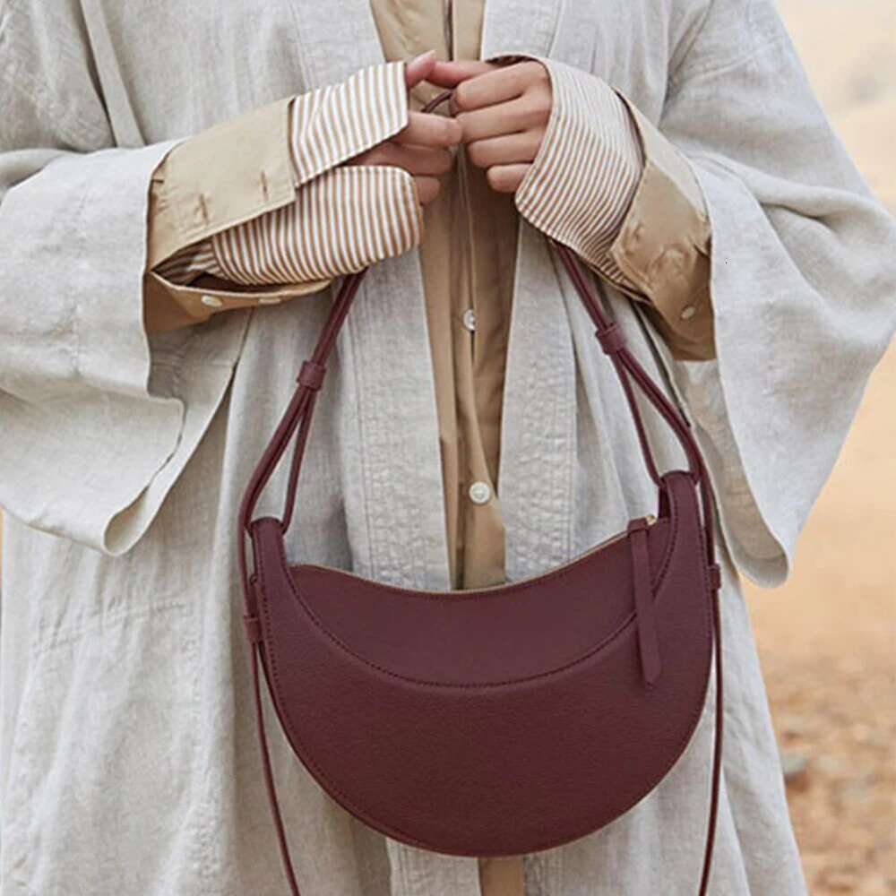 Brand Hand Bags Women's Litchi Pattern Crescent Genuine Leather Underarm Saddle Adjustable Strap Shoulder Bag