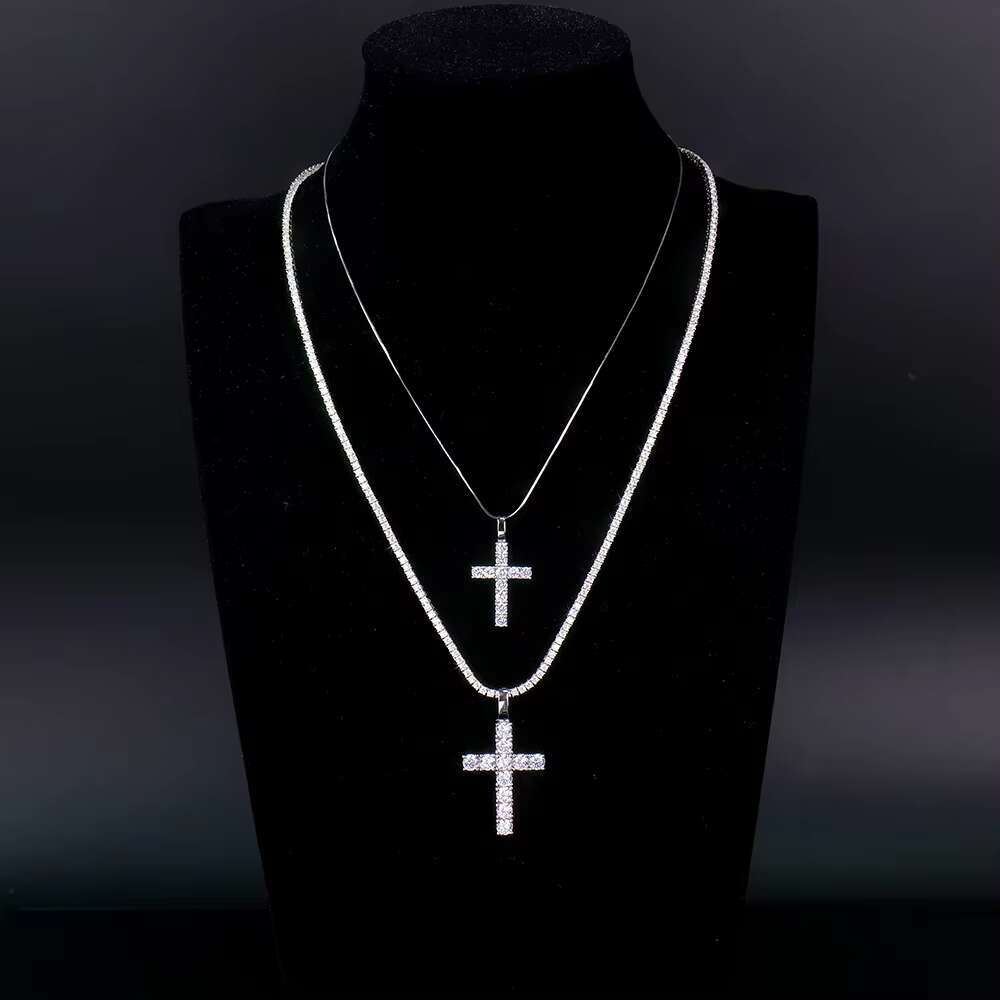 Custom 925 Sterling Silver Cross Pendant for Men Hip Hop Style Rhodium Plated Ice Moissanite Chain Fine Pendants Charms