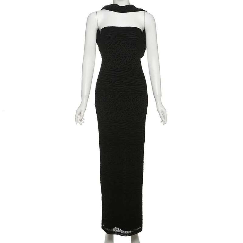 Dongdumaoyi Townlike Flocking Nightclub Sexy Party Dress Women Halter Spring Summer Slim Bodycon Maxi Long Dresses