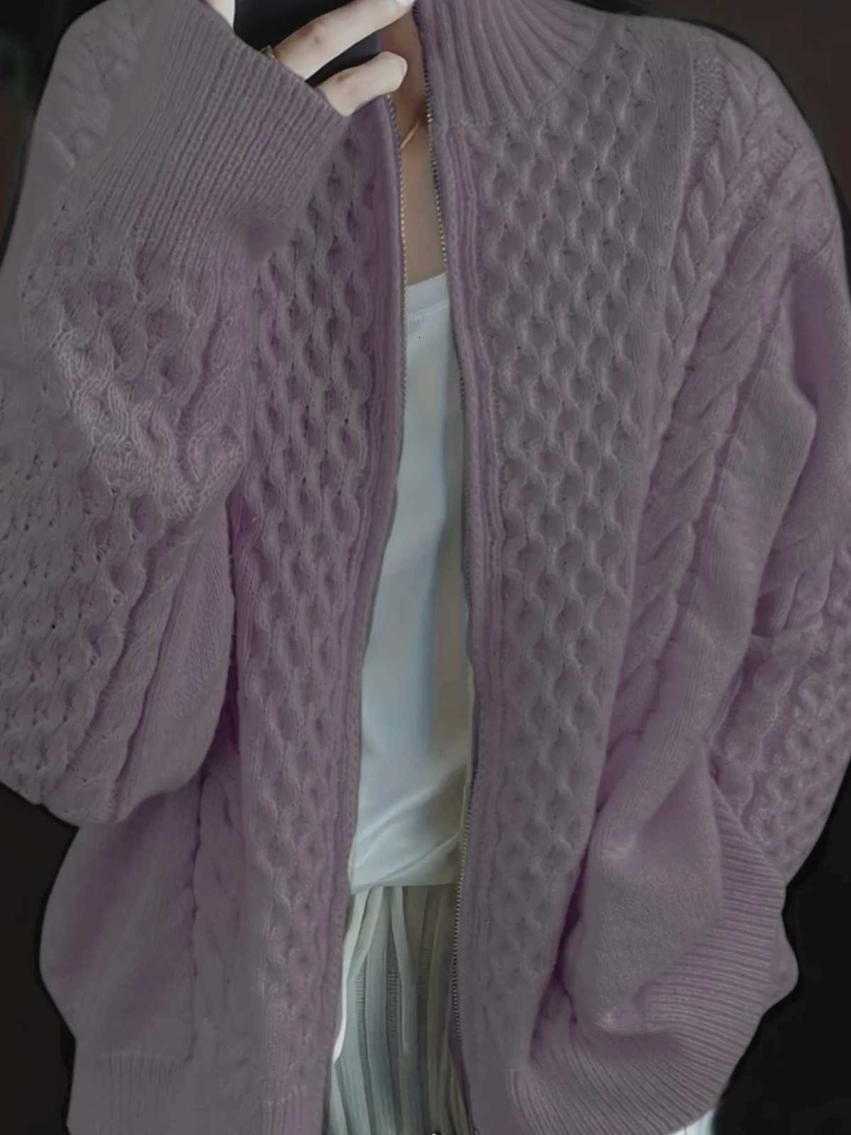 High Neck Knitted Cardigan Womens New Autumn Winter Fashion Warm Elegant Cardigan Solid Color Sweater Jacket Street WearT251125