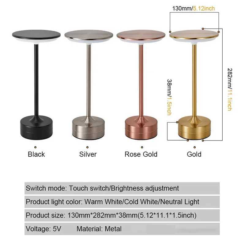 LED Table Lamp Touch Sensor Night Light USB Rechargeable Portable Bedroom Night Light Wireless Reading Lamp Restaurant Hotel BarM251125