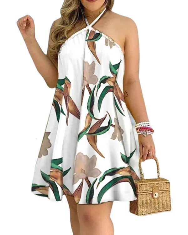 2022 summer off shoulder Halter tie loose women dress women
