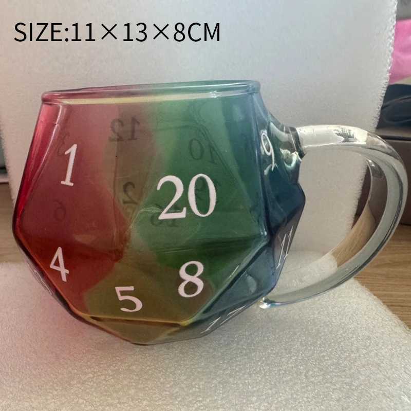 Rainbow Dungeons Dragons D20 Dice Mug With Handle Polyhedral Dice Coffee Cup Transparent Glass Game Mug Gift For Fantasy Lover Y251125