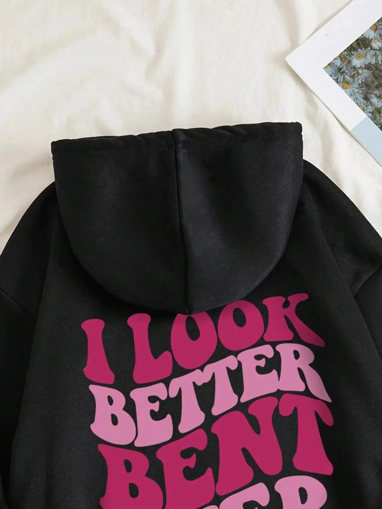 Looks better bend down and put on fun letter sweatshirts womens hip-hop loose hoodies casual autumn fur lined hoodies fashionable S-XXL tops 250423