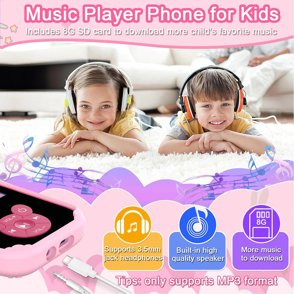 Childrens Smartphone Education Toy Dual Camera Music Player Baby Phone with 8GB Memory Game Learning Age 3-12 Brithday Gift 250424