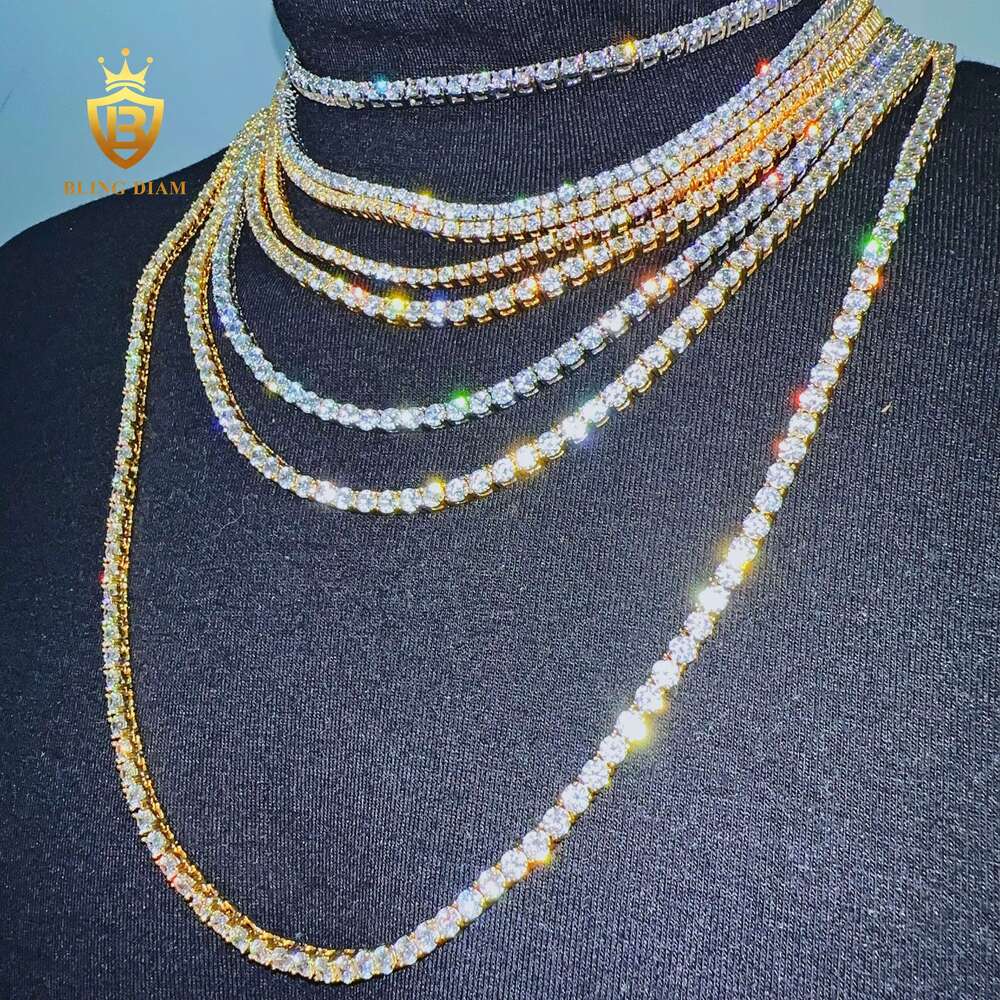 Blingdiam Jewelry Custom Fine Classic 3mm 4mm 5mm 6mm Stainless Steel Hiphop Chain AAAAA+ Moissanite Tennis Chain and Bracelet