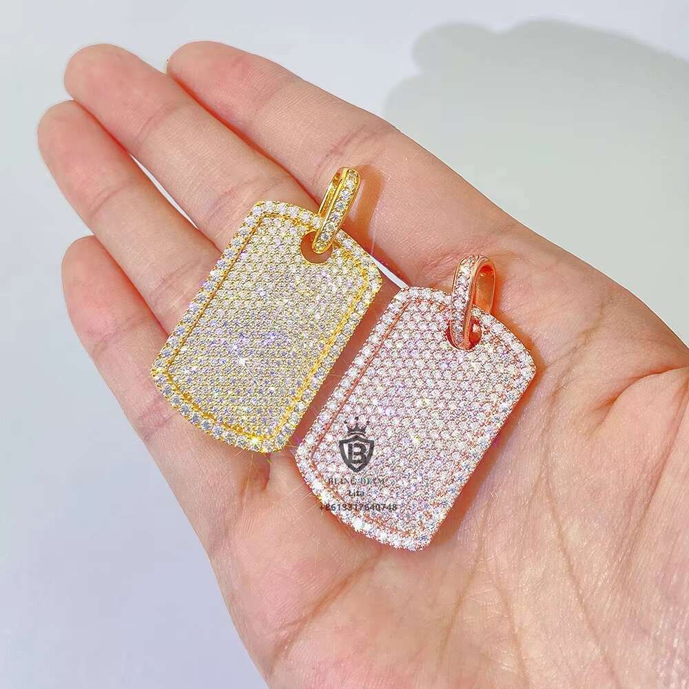 Hot Sale Solid Back Fully Iced Out 18k Gold Plated Sterling Silver Necklace Moissanite Diamond Pendant