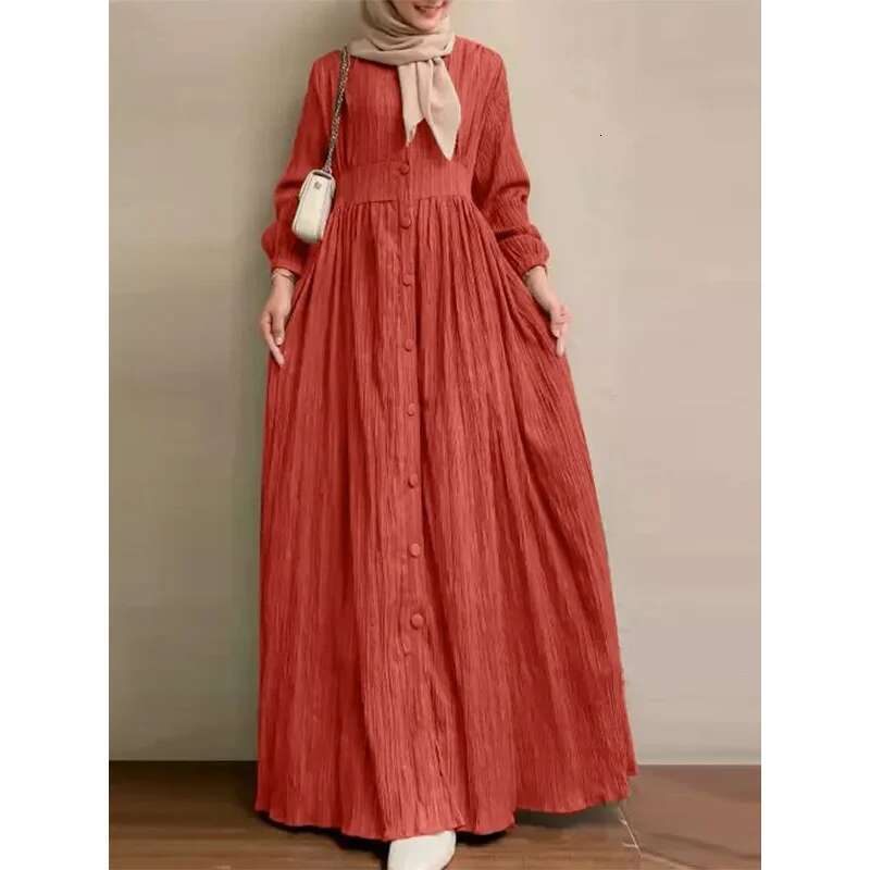 Dongdumaoyi Muslim Women S Vintage Long Sleeve Solid Color Abaya Spring And Autumn New Elegant Vest Dress Robe W