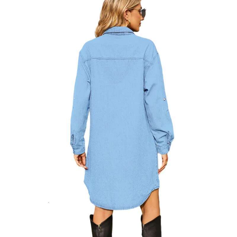 Dongdumaoyi New Washed Denim Loose Casual Long Sleeves With Adjustable Buckle Women S Fashion Dress C