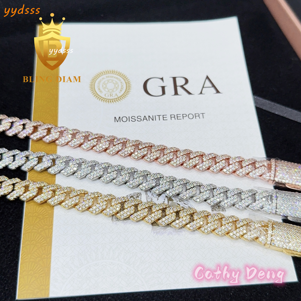New Arrival Stock 10mm Hiphop Bracelet for Women Vvs 925 Sterling Silver Moissanite Diamond Cuban Chain Bracelet