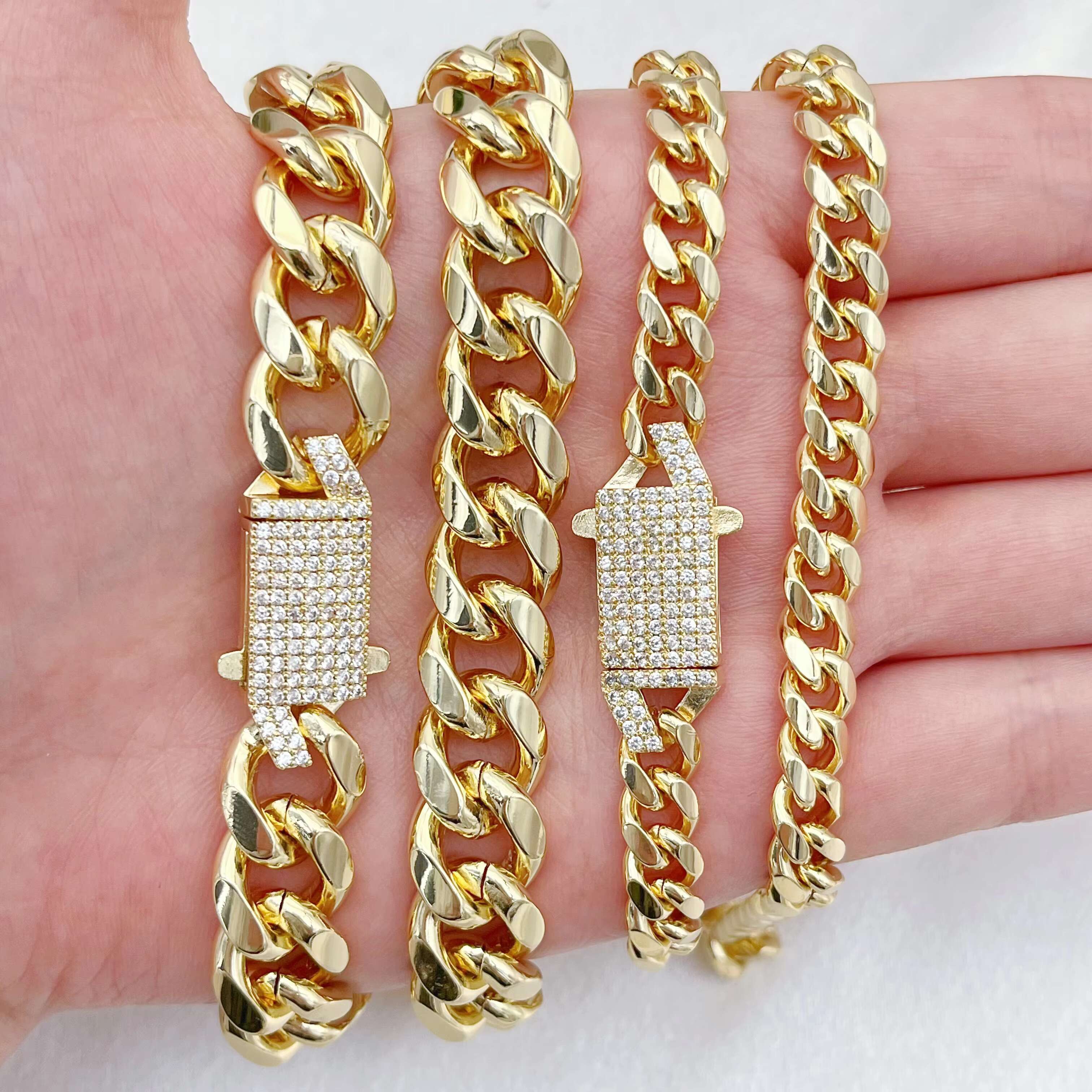 JML Factory Direct Sale Fashion Oro Laminado Jewelry Accessories Cuban Necklace 14k Gold Laminated Link Chain Diamond Necklace