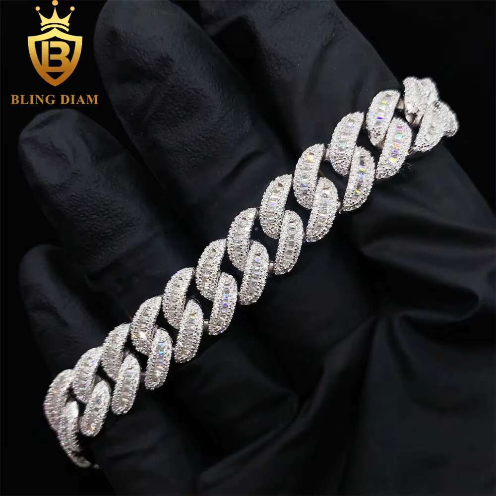 12mm Hip Hop Jewelry Iced Out Cuban Link Chains Men 925 Sterling Silver Moissanite Diamond Bracelet Necklace