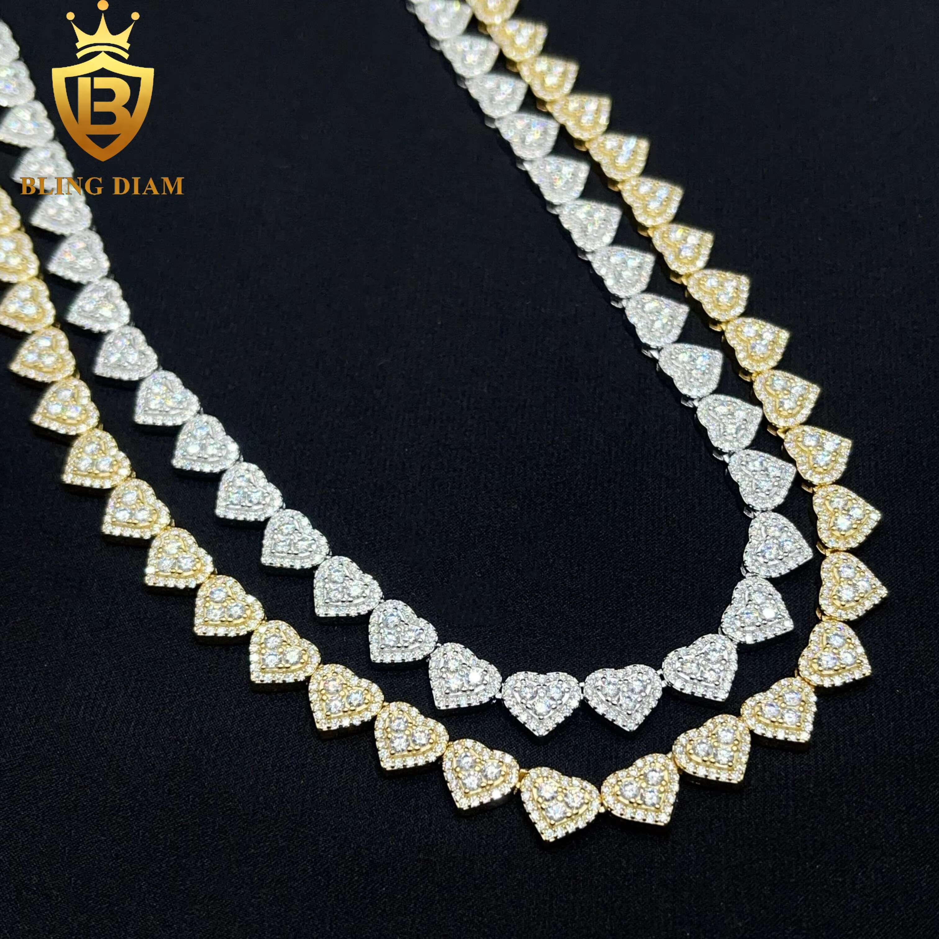 8mm Fine Jewelry GRA Certificate 925 Sterling Silver VVS Moissanite Heart Shape Cuban Tennis Chain Necklace