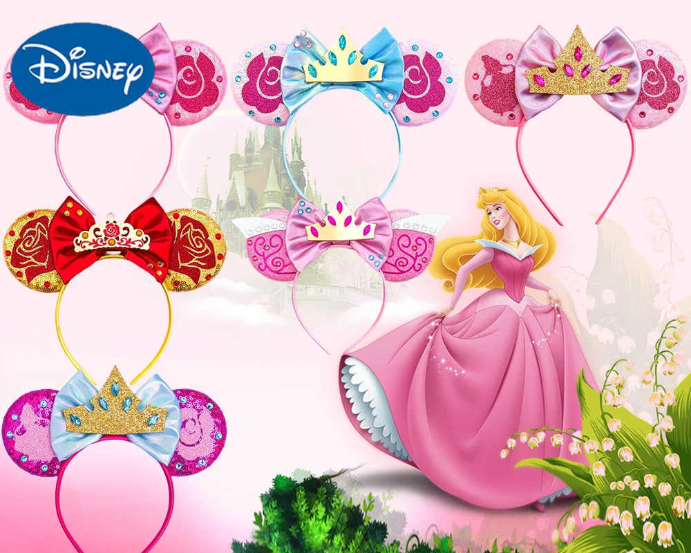 Disney Sleeping Beauty Ears Princess Aurora Headband Women Briar Rose Hairbands Girl Sequeins Bow Hair Accessories Kids Love Gift X250425