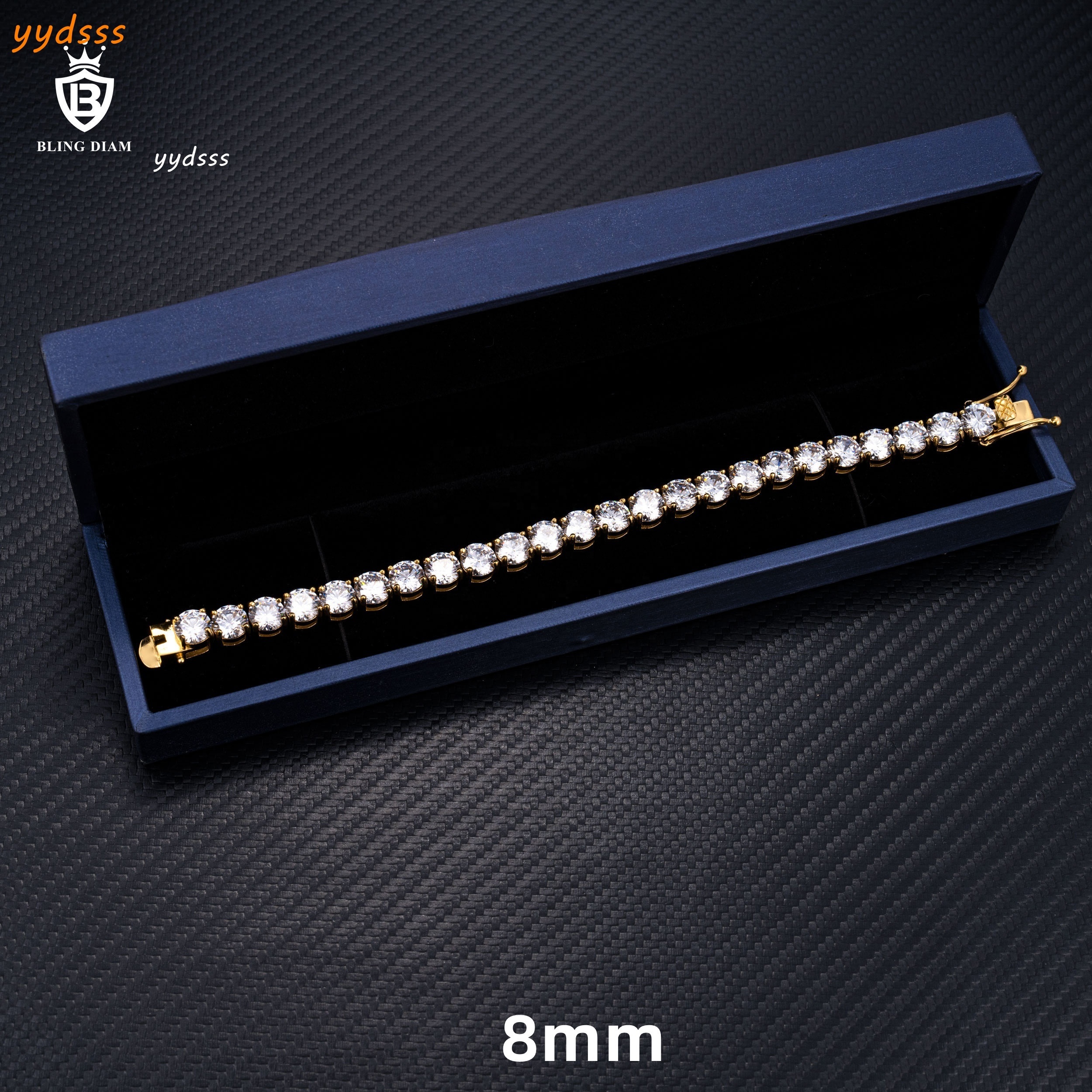 Wholesale Fine Jewelry Cubic Moissaniteia 8mm Hip Hop Tennis Chain Men Stainless Steel Tennis Bracelet