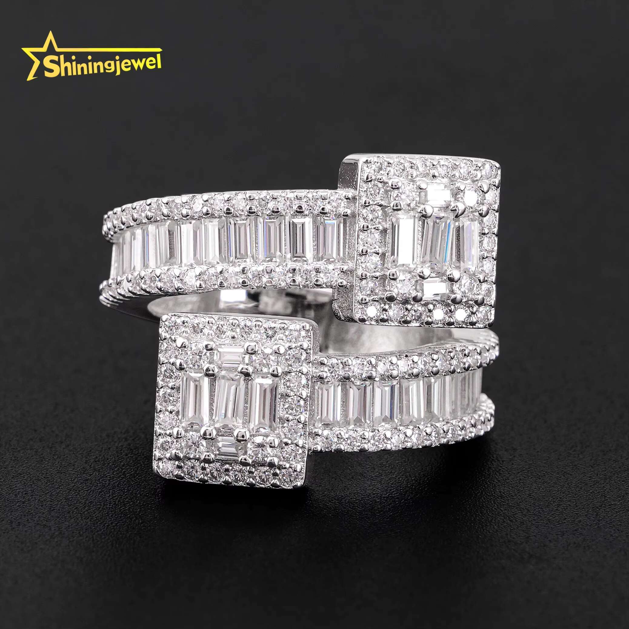 Shining Jewelry 925 Sterling Silver Rapper Hip Hop Ring Custom High Quality Iced Out Men Moissanite Ring