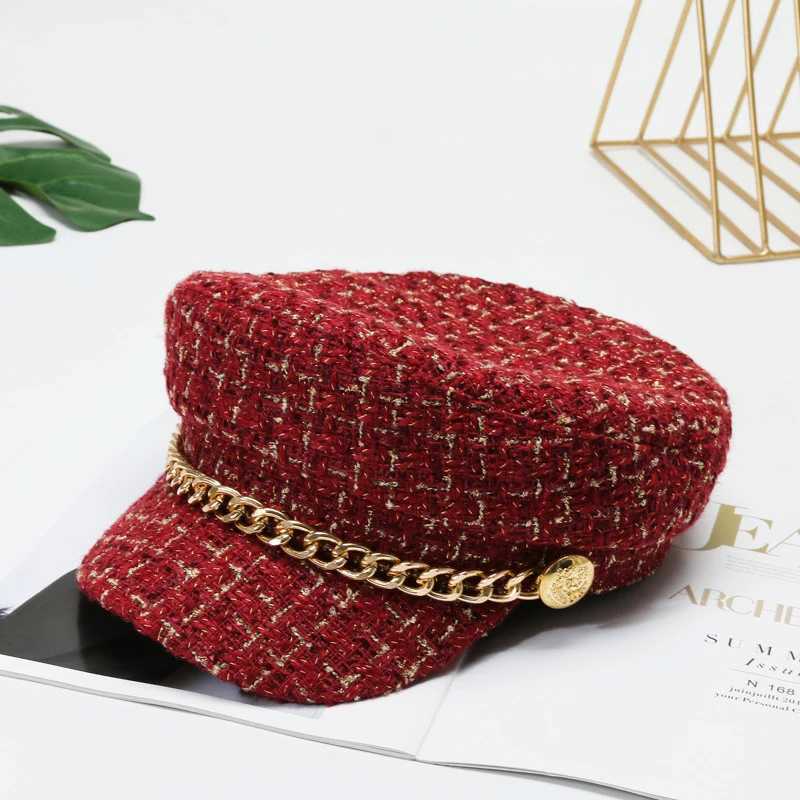 Autumn Winter Pearl Chain Flat Top Navy Hat Fashion Beret Newsboy Caps Berret Woman Octagonal Hats Womens Designer Apparel J251125
