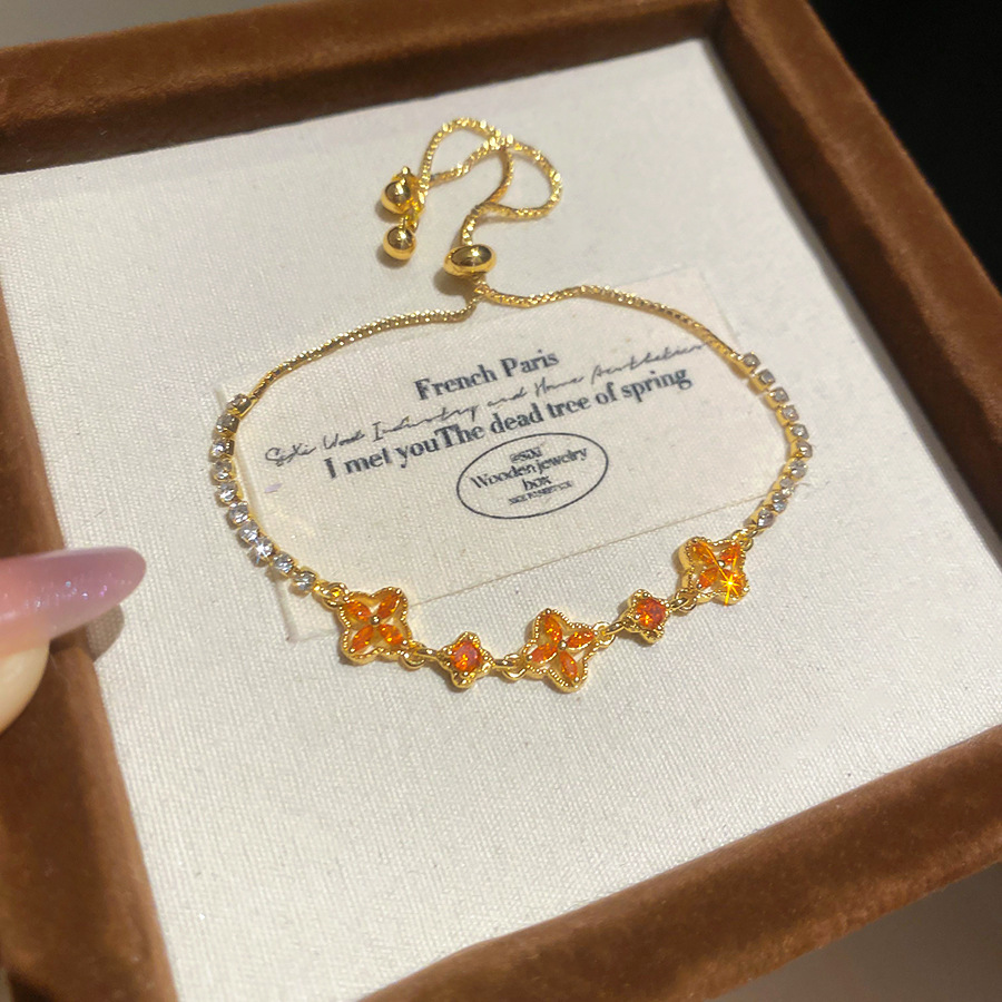 18K Real Gold Plated Zircon Flower Bracelet Vintage Elegant Niche Versatile Bangle Light Luxury High-end Feel Women's Jewelry - view 6