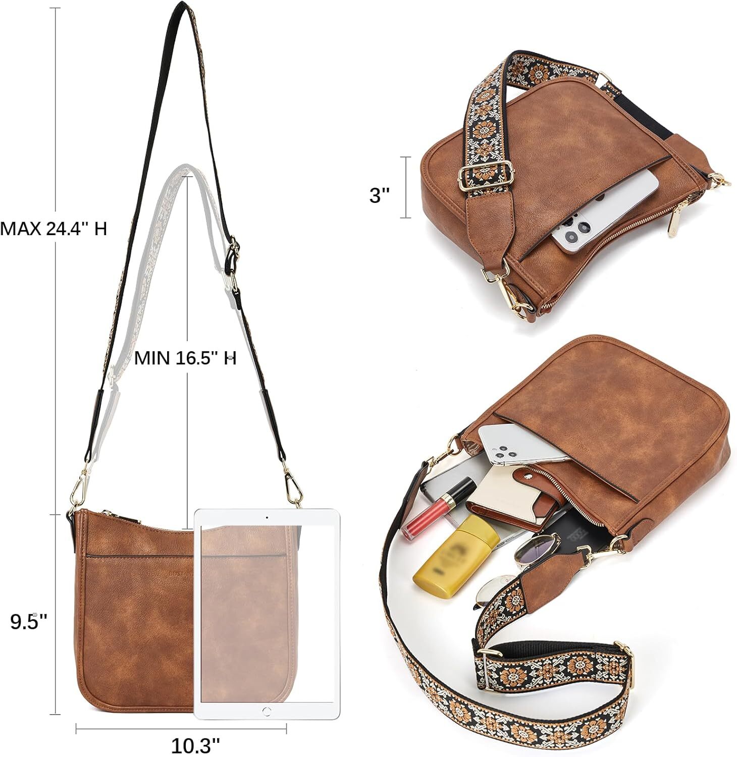 Crossbody Bags For Women Trendy Vegan Leather Hobo Purses Handbags With Wide Shoulder Strap