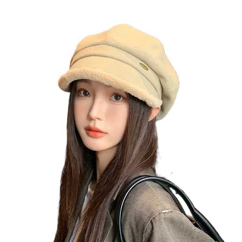 Faux Fur Beret for Women Winter Fashion Plush Slimming Newsboy Cap Elegant Short Brim Hat Flattering J251125