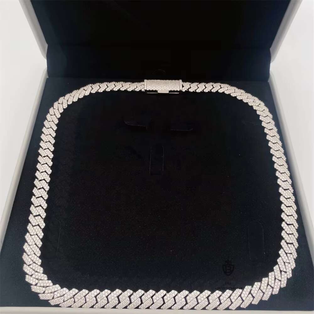 Factory Price Hot Sale 925 Sterling Silver 10mm Vvs Moissanite Diamond Jewelry Necklace Women Cuban Link Chain