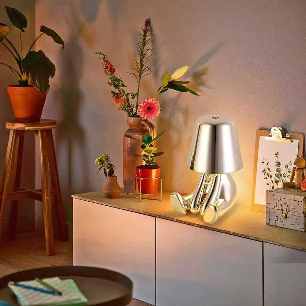 Bedside Touch Control Table Lamp Gold Decorative Thinker Statue LED Table Lamp 3 Levels of Brightness Room Decorative Table LaM251125