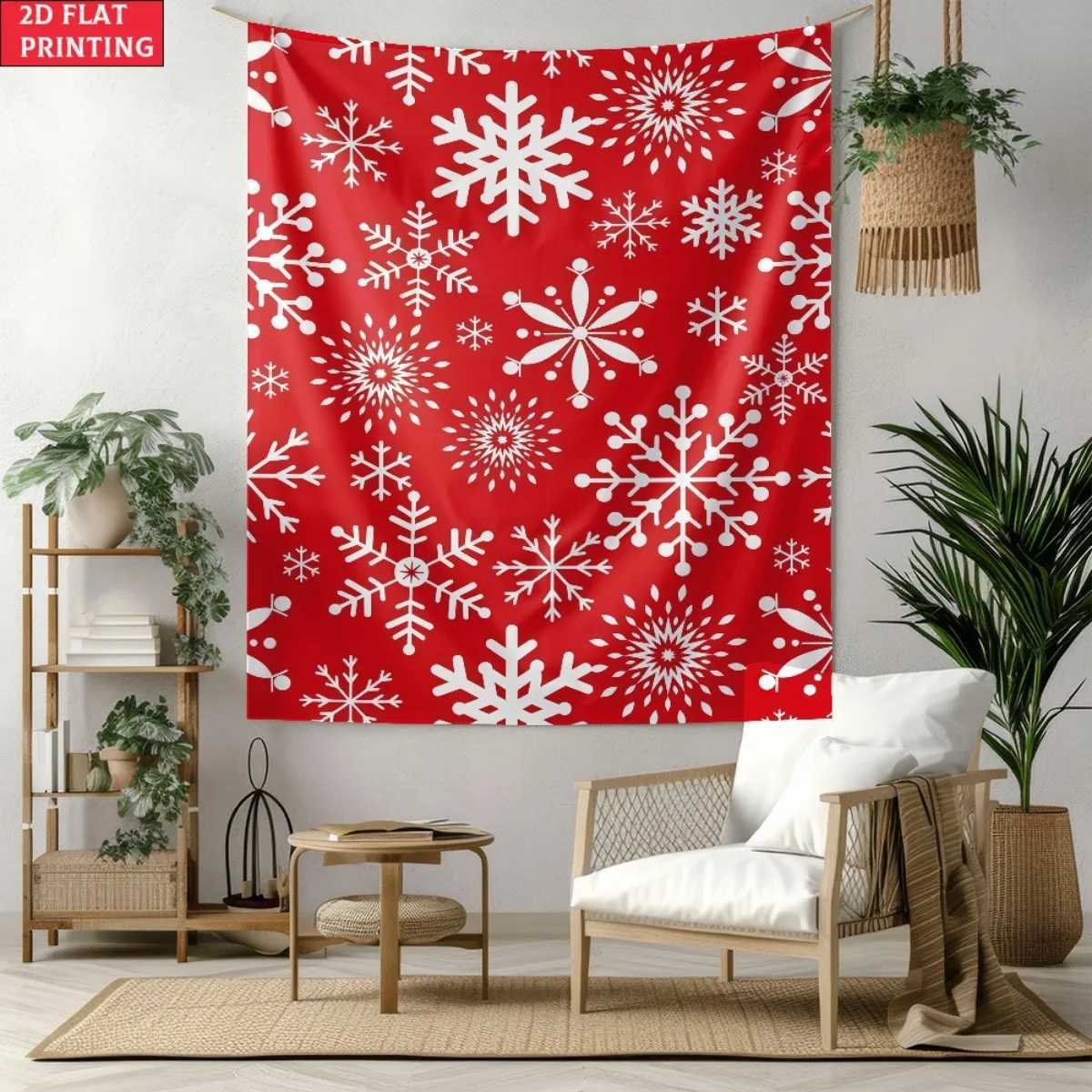 Red snowflake winter pattern tapestry Christmas holiday wall art festive decor home decoration living roomM251125