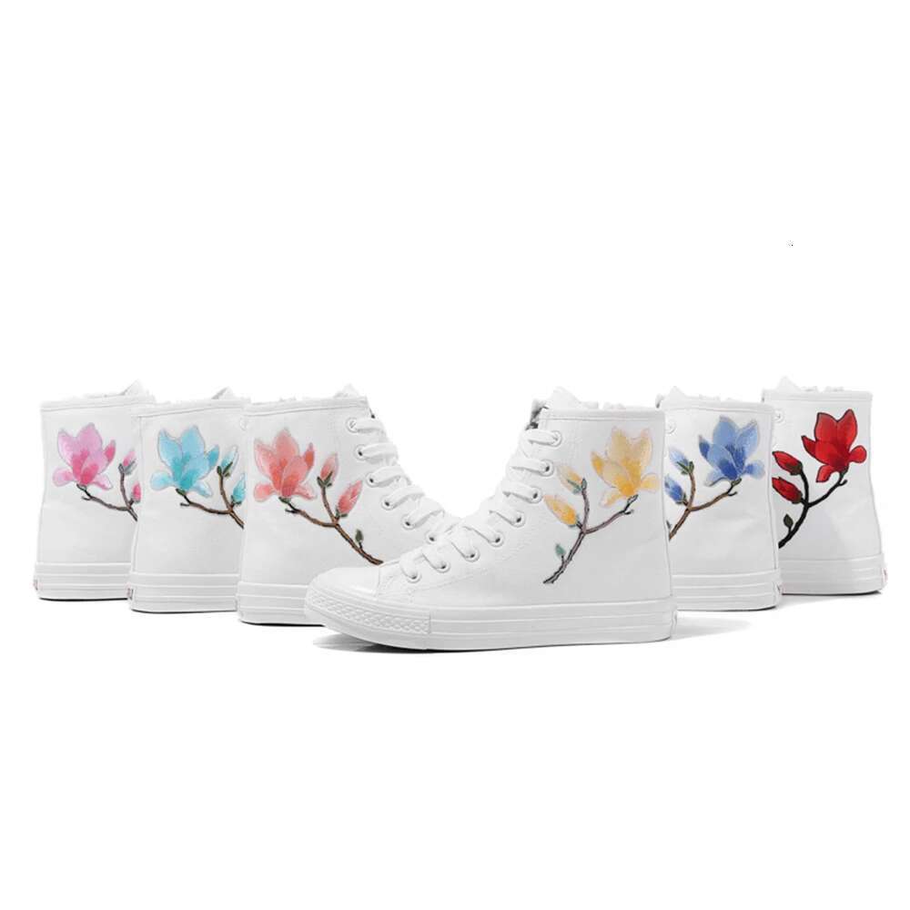 Spring new embroidered lace-up side zipper high-top couple canvas casual flat inner heightening large size women's shoes