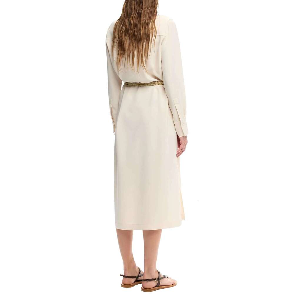 2025 Summer Elegant Lady Women Button Female Casual Solid Loose Long Sleeve Mid Length Dresses