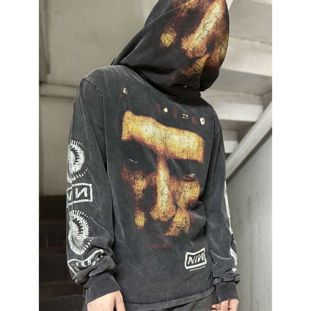 Washed Saint NIN Nine-Inch Nail Long Sleeves T-Shirt Men Women High Quality Heavy Fabric Unisex Tops Tee T Shirt