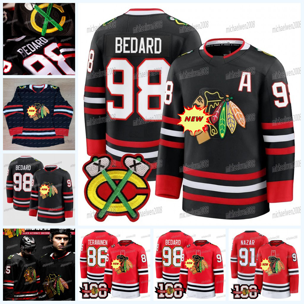 ChicagoBlackhawkss 2025-26 Black Hockey Jersey Bedard Frank Nazar Tyler Bertuzzi Nick Foligno Teuvo Teravain Joey Anderson Seth Jones Laurent Brossoit Women Youth