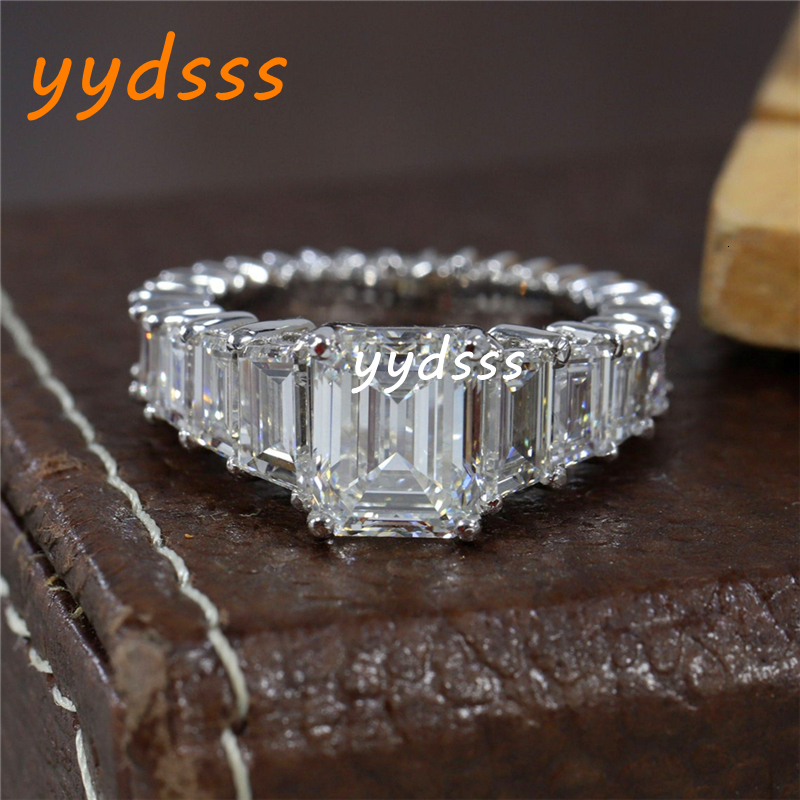 Jewelry 3.0 Carat Emerald Cut Lab Diamond IGI Certificate Full Band Baguette Emerald Luxuery Engagement Ring Solid 14K 18K Platinum Wedding Ring