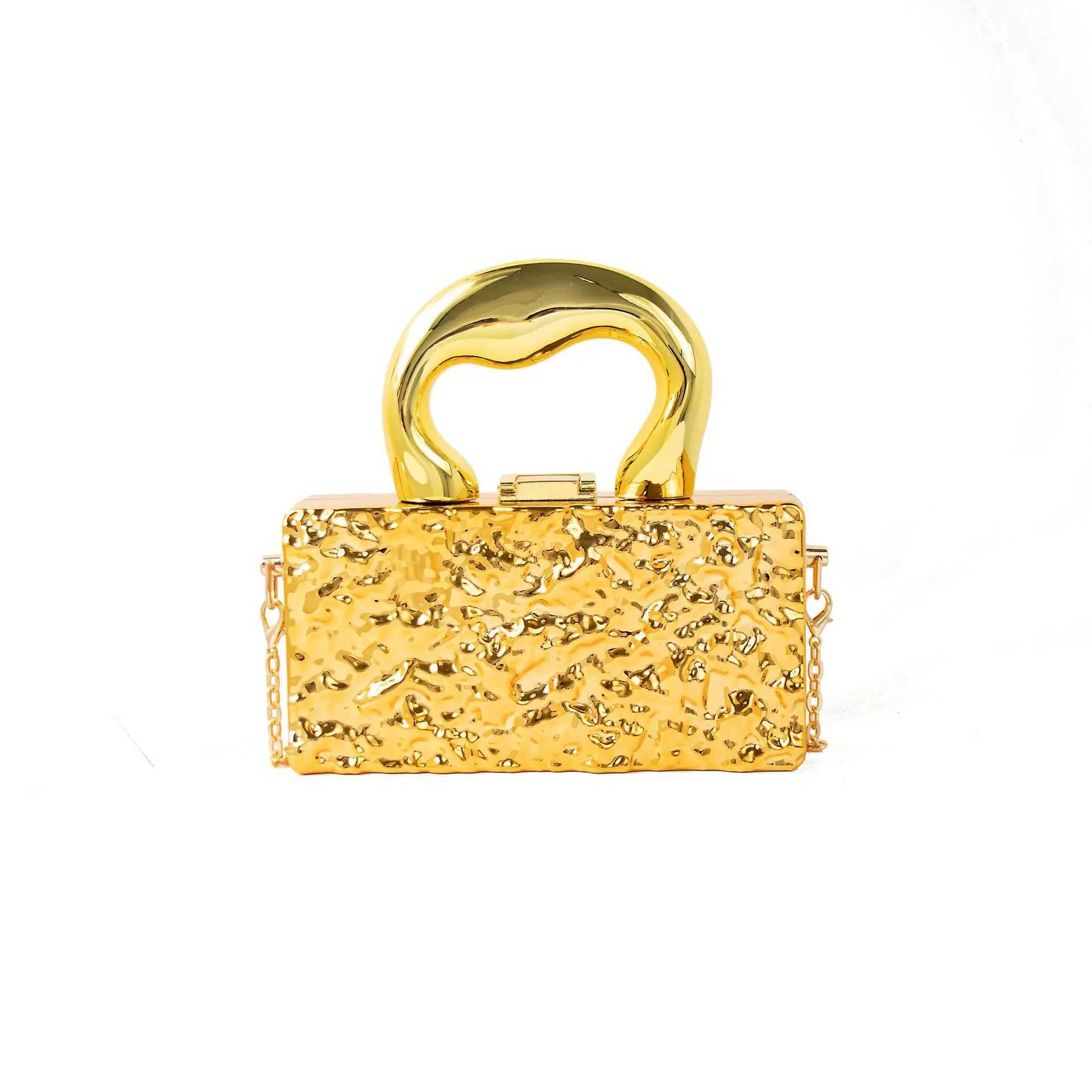 Gold silver acrylic luggage clutch evening bag Agent Chain shoulder bag 2024 womens wedding/date/party handbag W250421