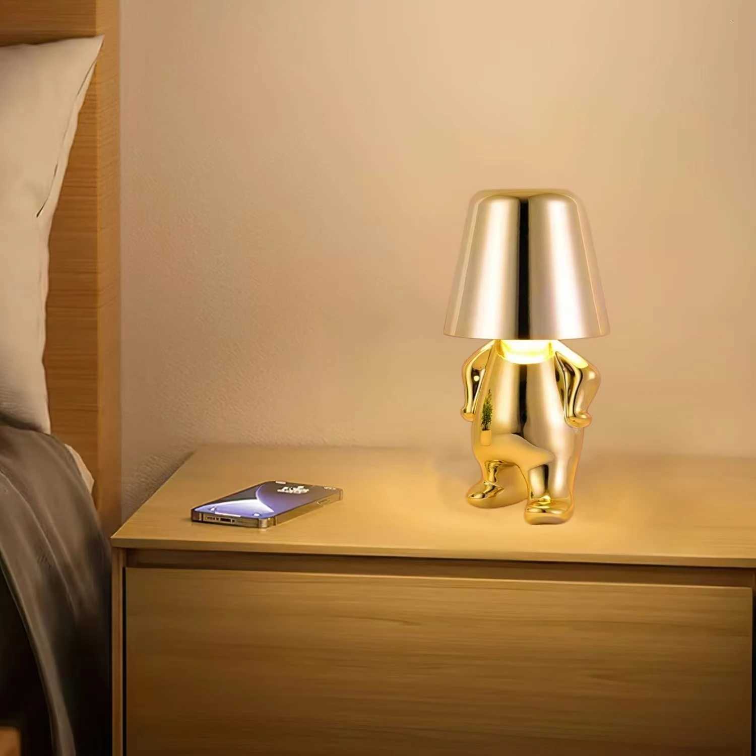 Bedside Touch Control Table LampGold Decor Thinker Statue LED Table Lamp Cordless Rechargeable Desk Lamp3-Levels Brightness RM251125