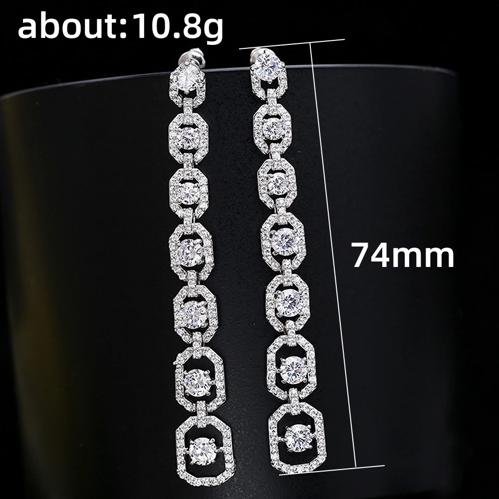 Huitan Aesthetic Womens Long Hanging Earrings Silver Fashion Engagement Wedding Earrings Jewelry 250422