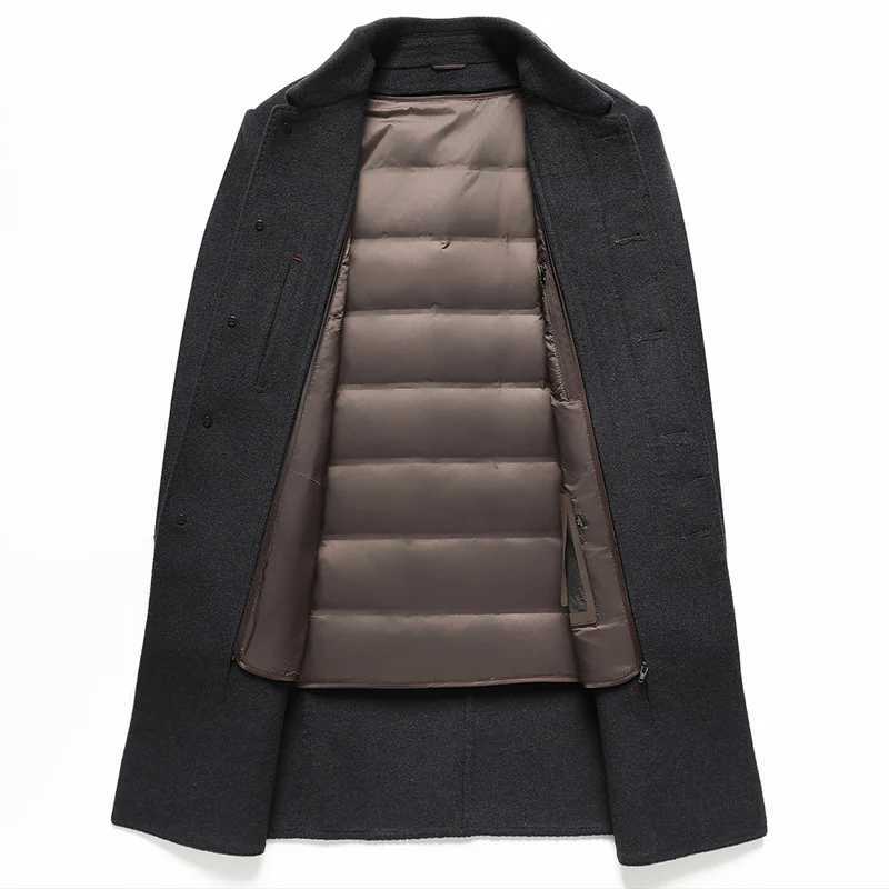 Long Length Woolen Coats 2025 Winter Mens Business Casual Duck Down Liner Overcoat Outwear Thicken Warm Wool Windbreaker JacketT251125