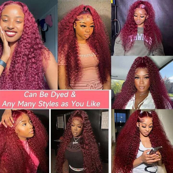 30 40 Inch 99J Bury 13X6 Hd Human Hair Red Colored 13X4 Transparent Lace Curly Deep Wave Frontal Wig