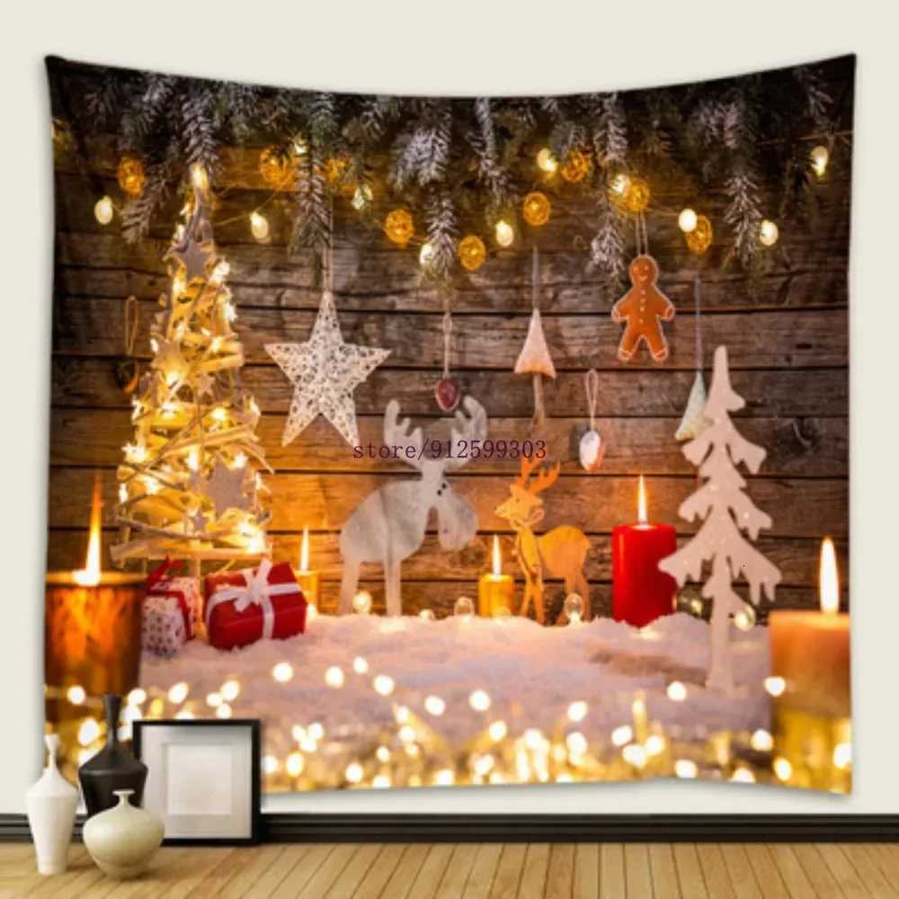 Home decoration christmas tapestry snowflake santa winter night fireplace print wall decoration tapestry 230x180cm tapizM251125