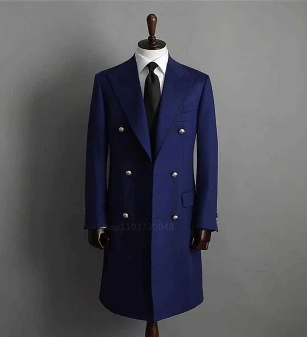 Elegant Jackets Man Double Breasted Mans Overcoat Black/Navy Blue Wool Blends Mid-length Trench Coat Long Mens Woolen CoatT251125
