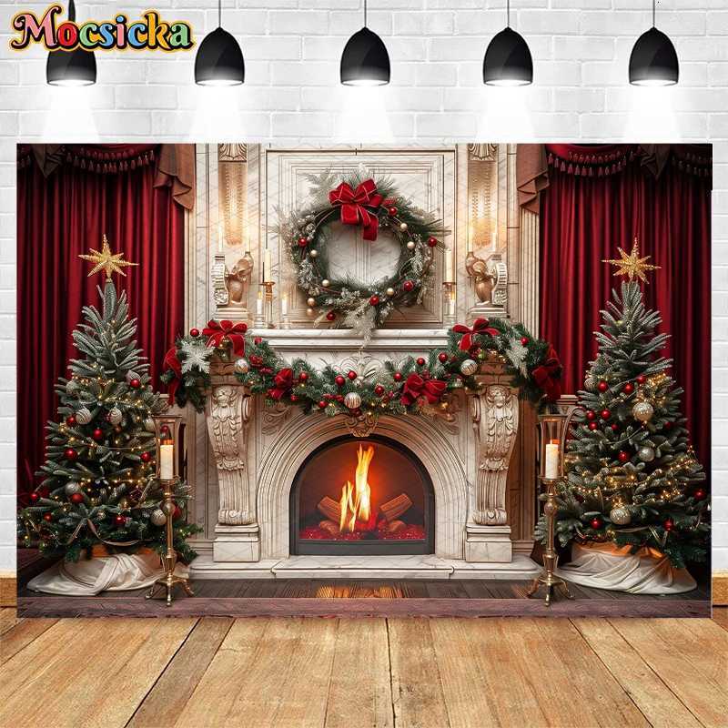 Mocsicka Christmas Fireplace Backdrops Kids Adult Photography Child Cake Smash Birthday Xmas Santa Winter Festival BackgroundM251125